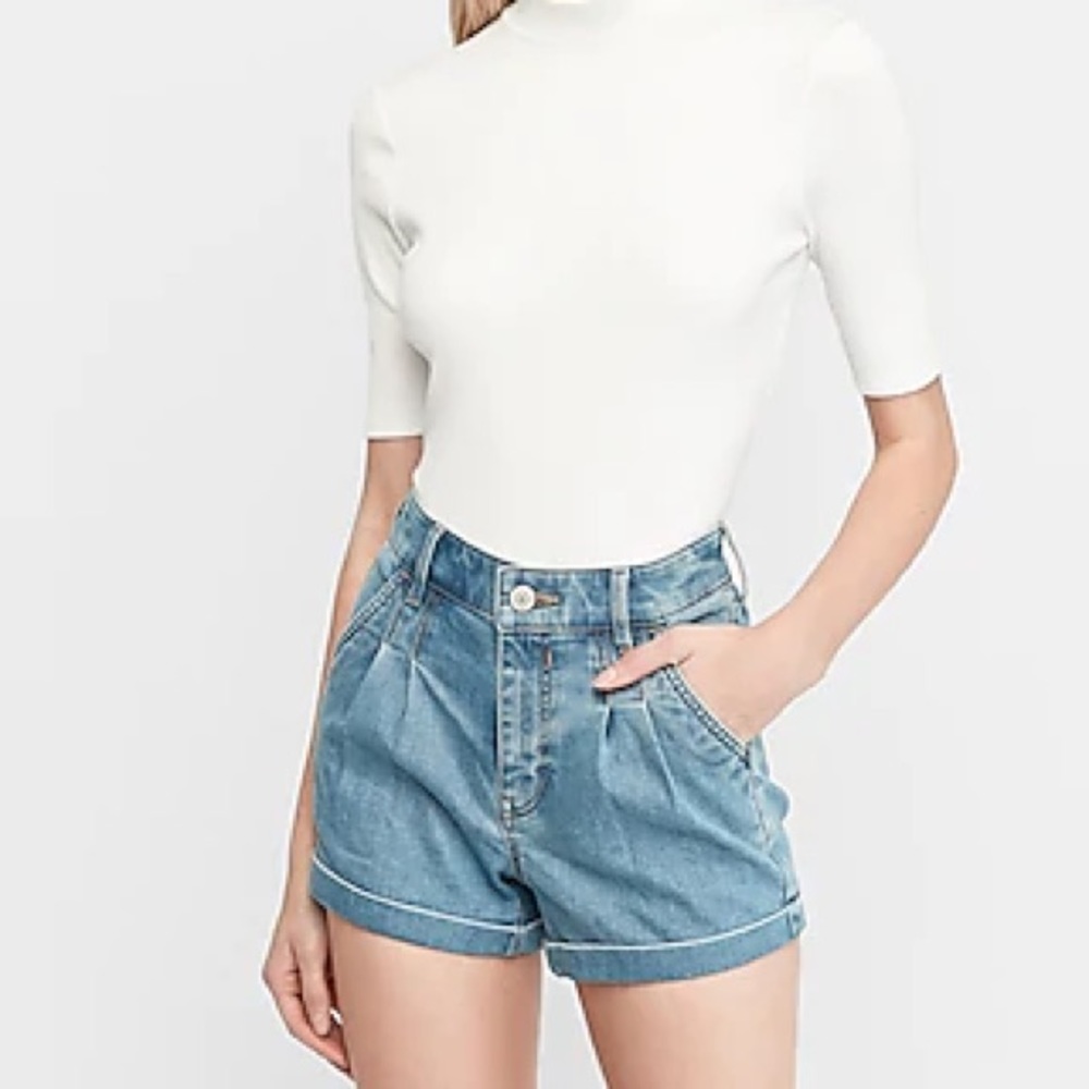 Express High Waisted Pleated Double Roll Shorts